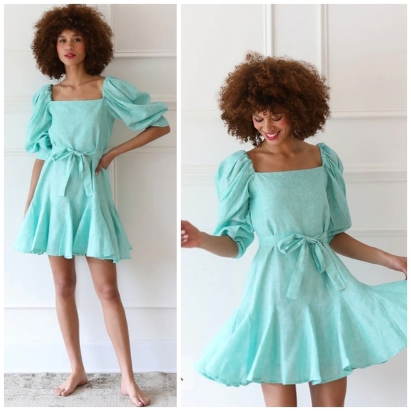 Mille Anais Linen Green Stripe Dress - Picture 1 of 7